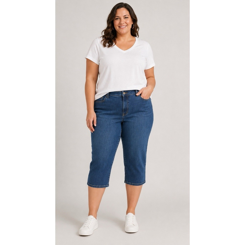 Catherines 34W Denim Capri Jeans Plus Size Stretch Blue Cropped Shorts 20.5